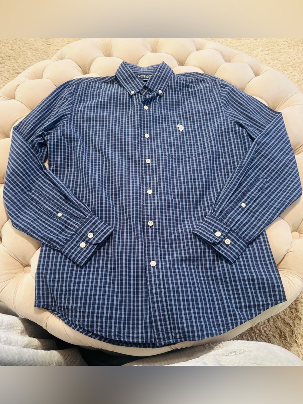 U.S. Polo Assn. Men’s Navy Blue Plaid Button-Down Shirt Size Small